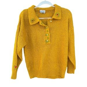 Yellow Knit Sweater with Floral Accents